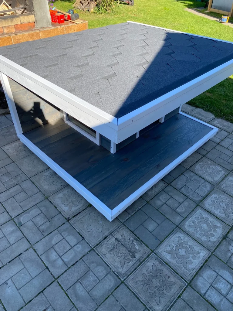 Insulated dog house diy roof with asphalt shingle installation