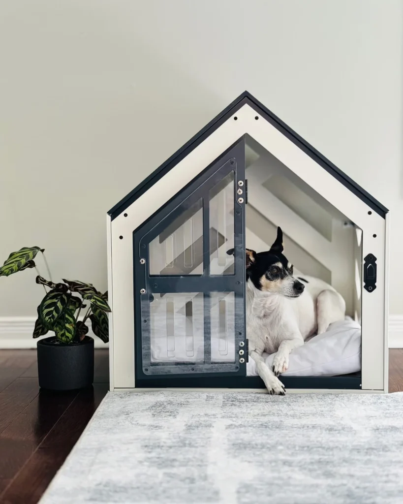 Monochrome modern dog house crate with acrylic panel door
