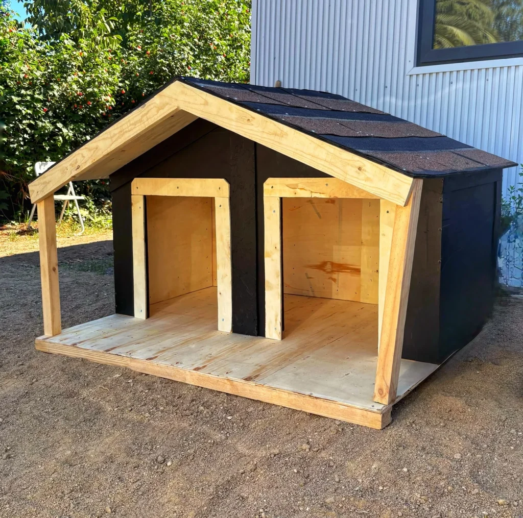 Double dog house DIY build with black shingle roof