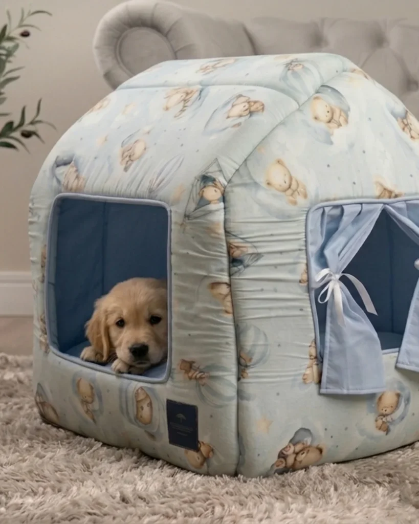 Quilted teddy bear print nursery style dog house