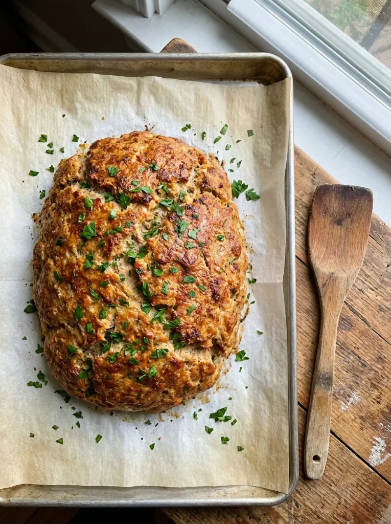 Rustic free-form turkey meatloaf shaped for dogs