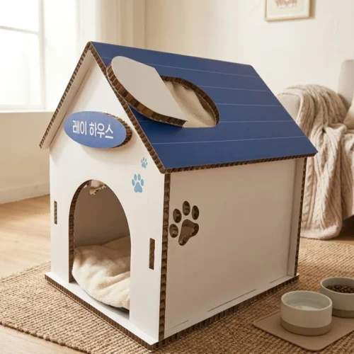 Sleek polished paper dog house idea with paw print cutouts