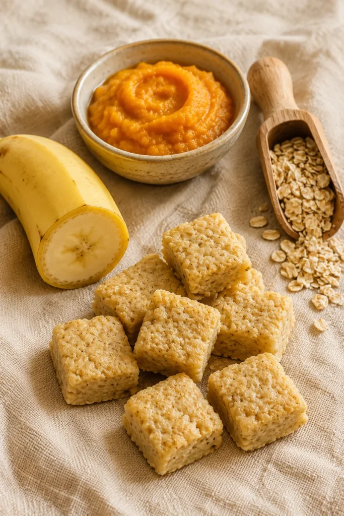 soft banana oat bites ingredients styled photo