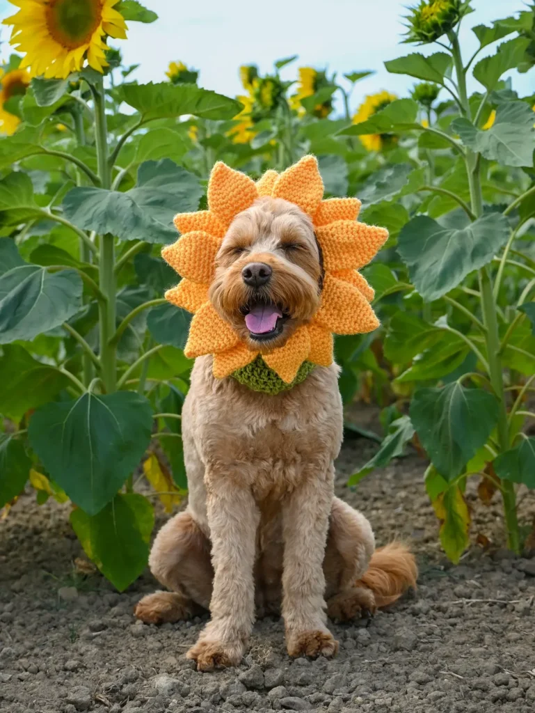 Sunflower petal hood crochet dog hat ideas
