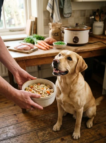 5-Ingredient Homemade Dog Foods Recipes served to a happy dog at home