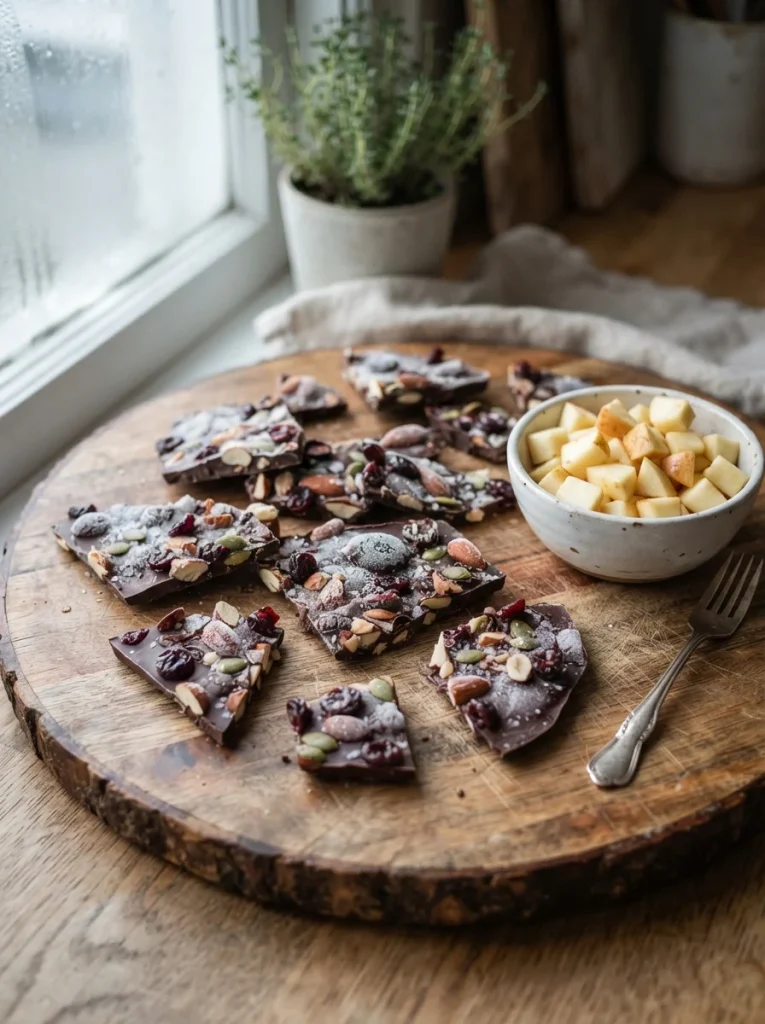 Frozen apple peanut butter bark broken into pieces