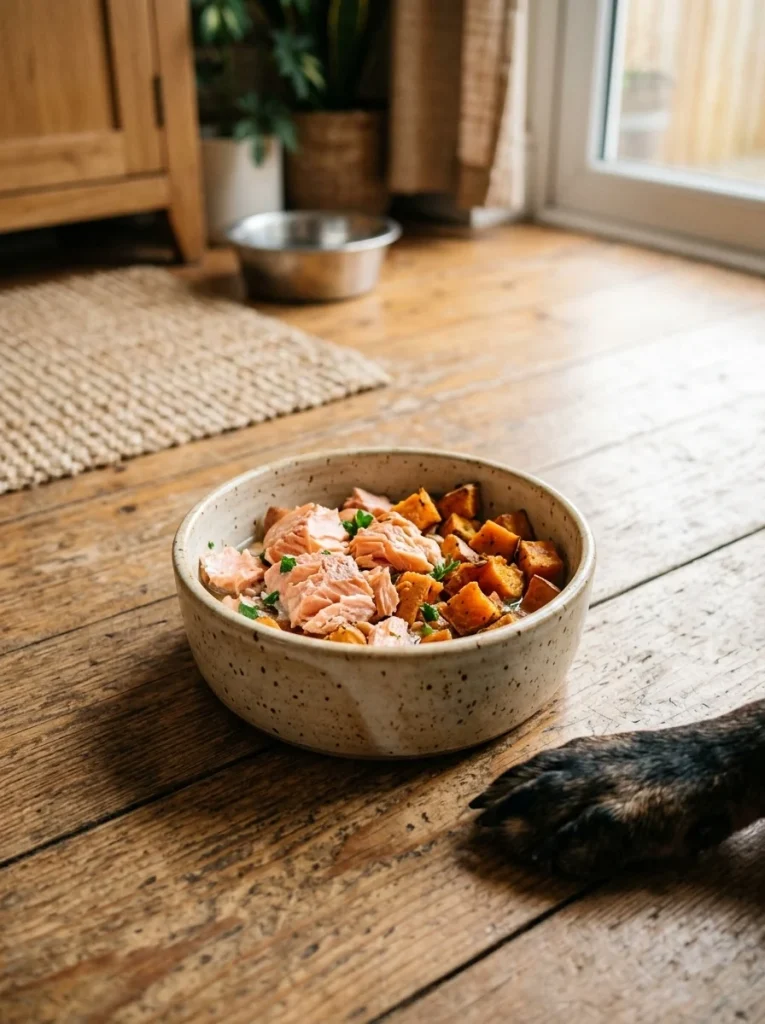 salmon sweet potato dinner recipe for healthy dogs