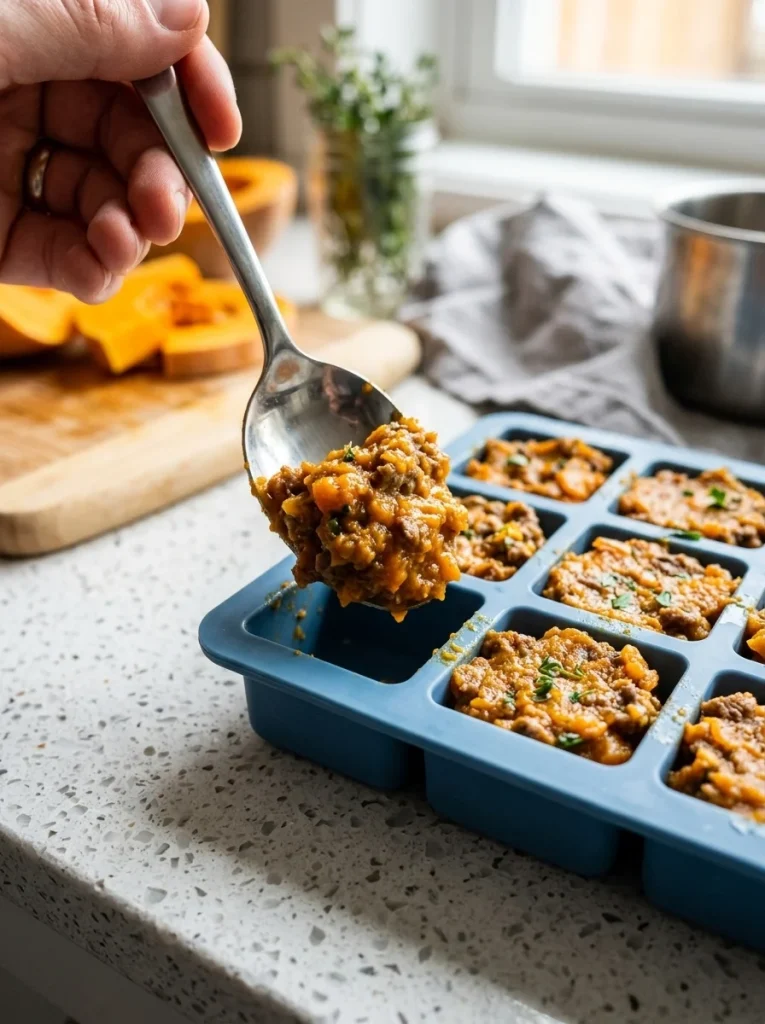 beef pumpkin mash recipe portioned for dogs