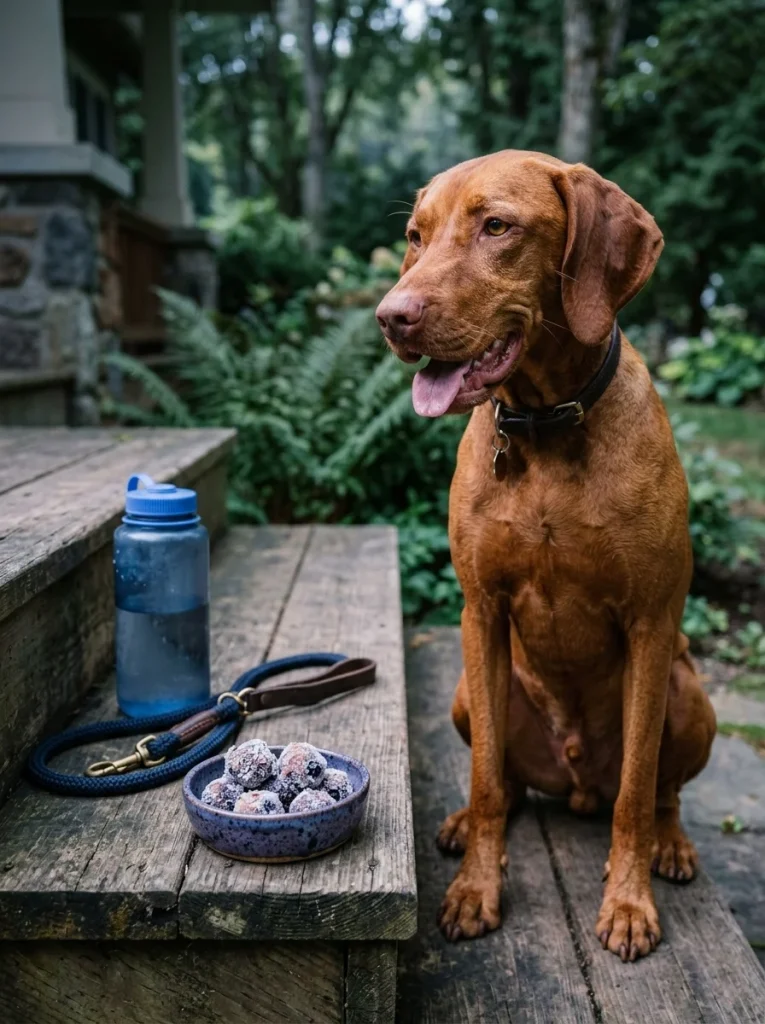 Blueberry coconut freezer bites given as a cool reward after a walk