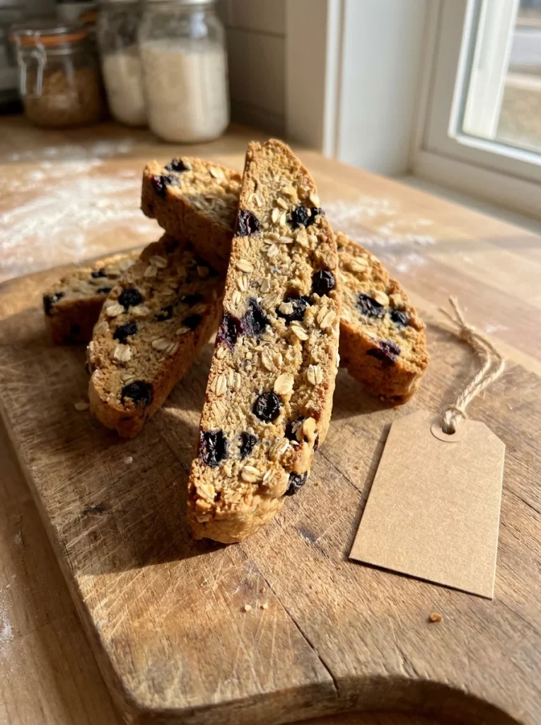Sliced blueberry oat biscotti, one of the best selling dog treats