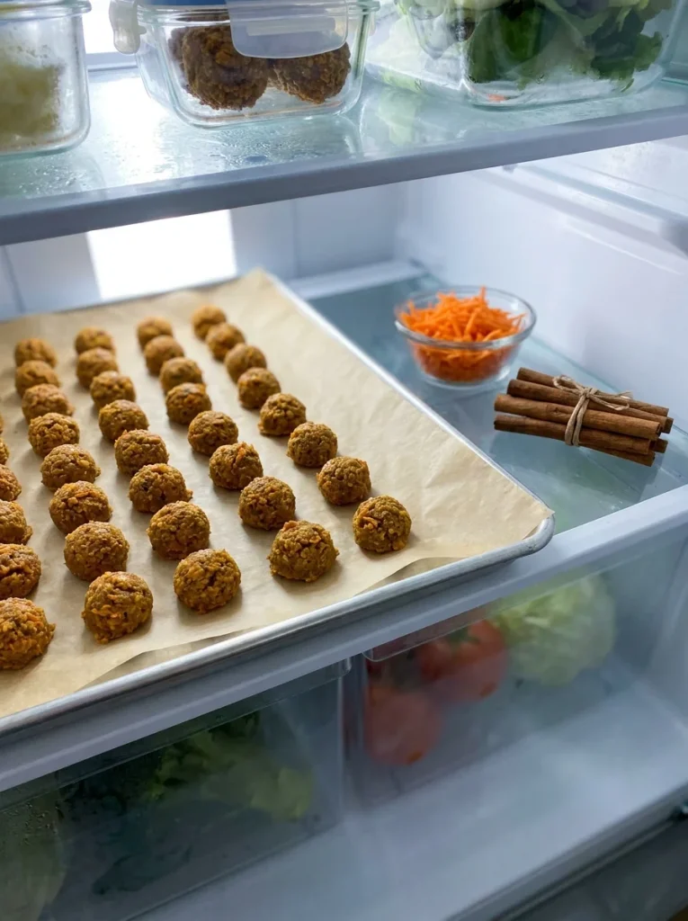 Carrot and cinnamon diabetic dog treat bites chilling in the fridge