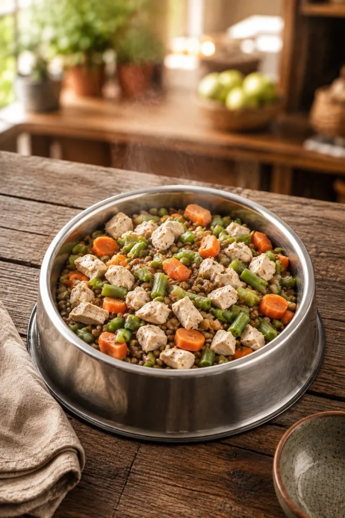 Homemade Dog Food for Diabetic Dogs styled with fresh ingredients