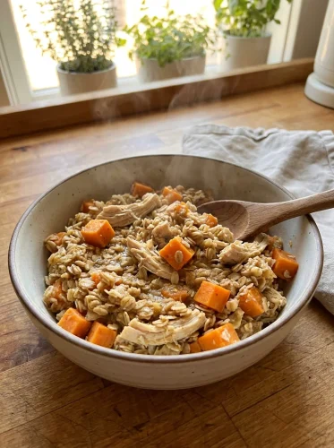 Chicken and oatmeal dog food recipe with sweet potato variation