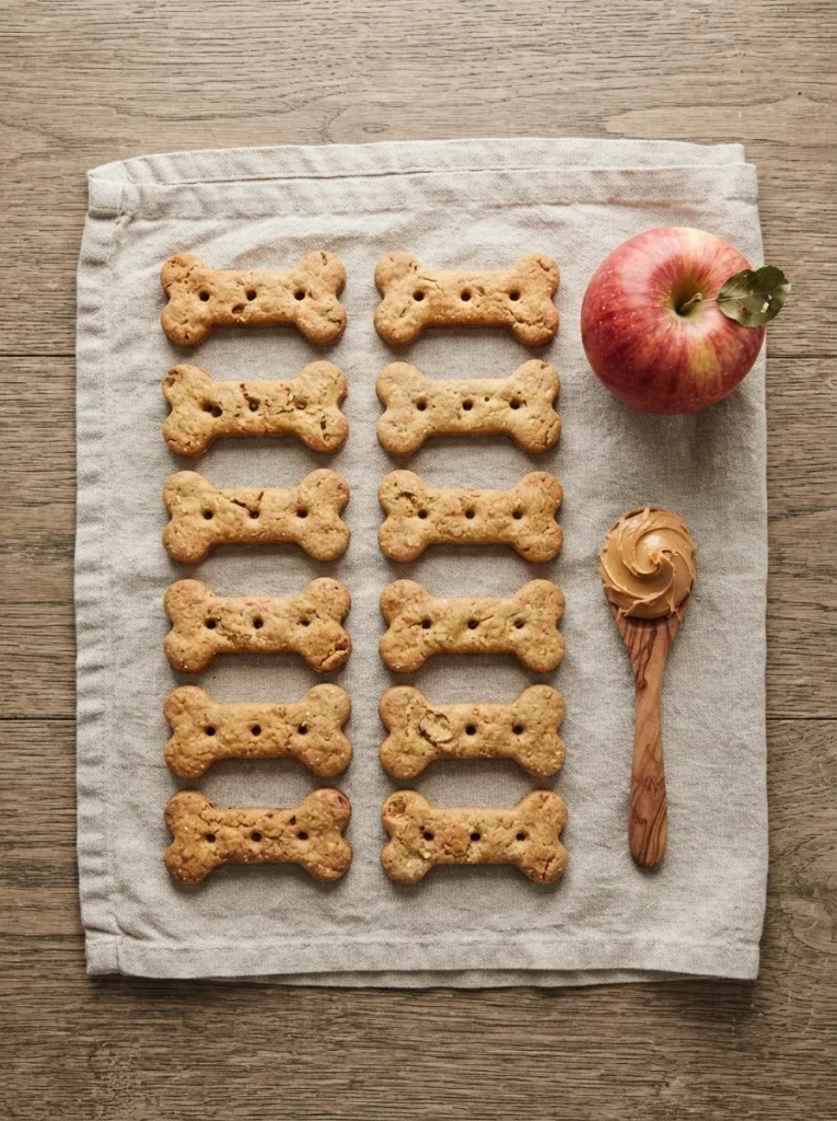 Homemade apple dog treats biscuits shaped and ready to bake