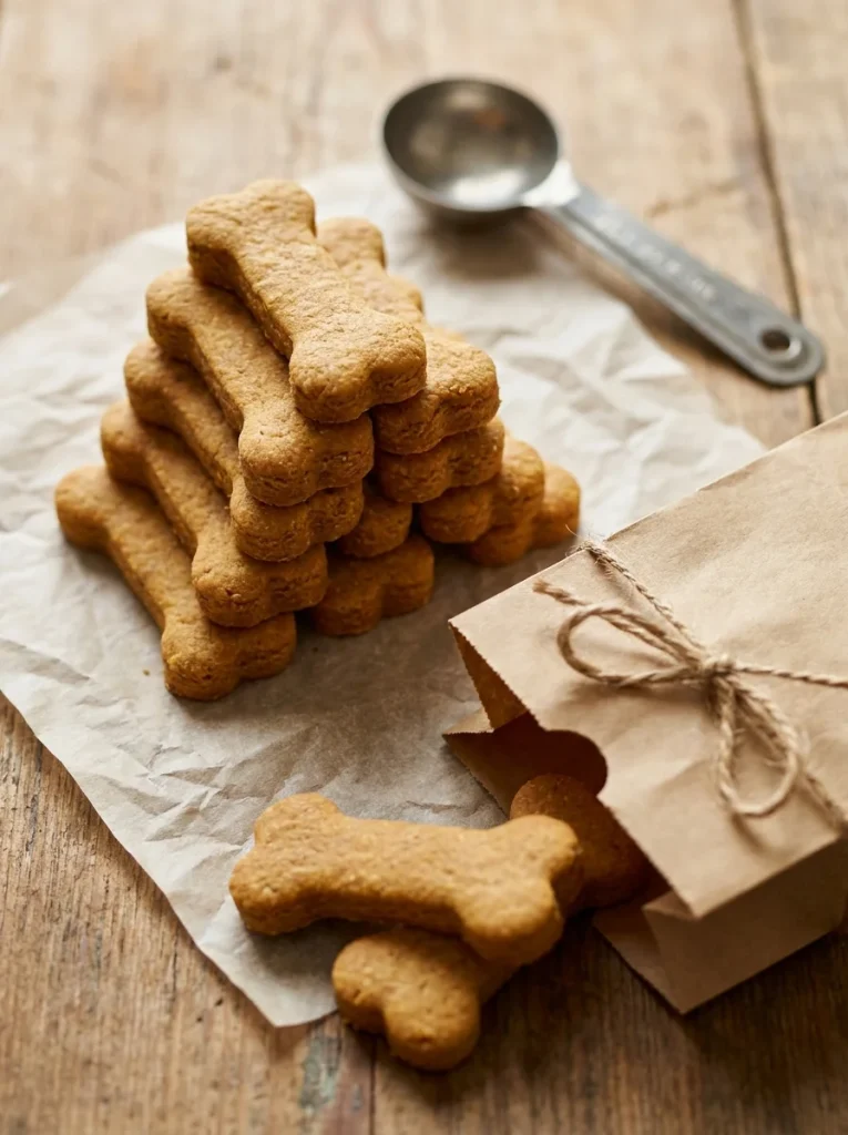Golden baked peanut butter dog bones, homemade dog treats to sell