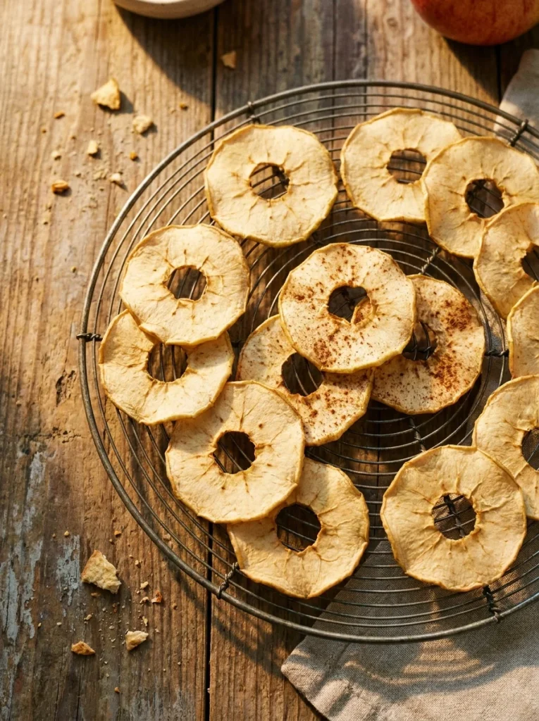 Thin dehydrated apple chip slices for dogs