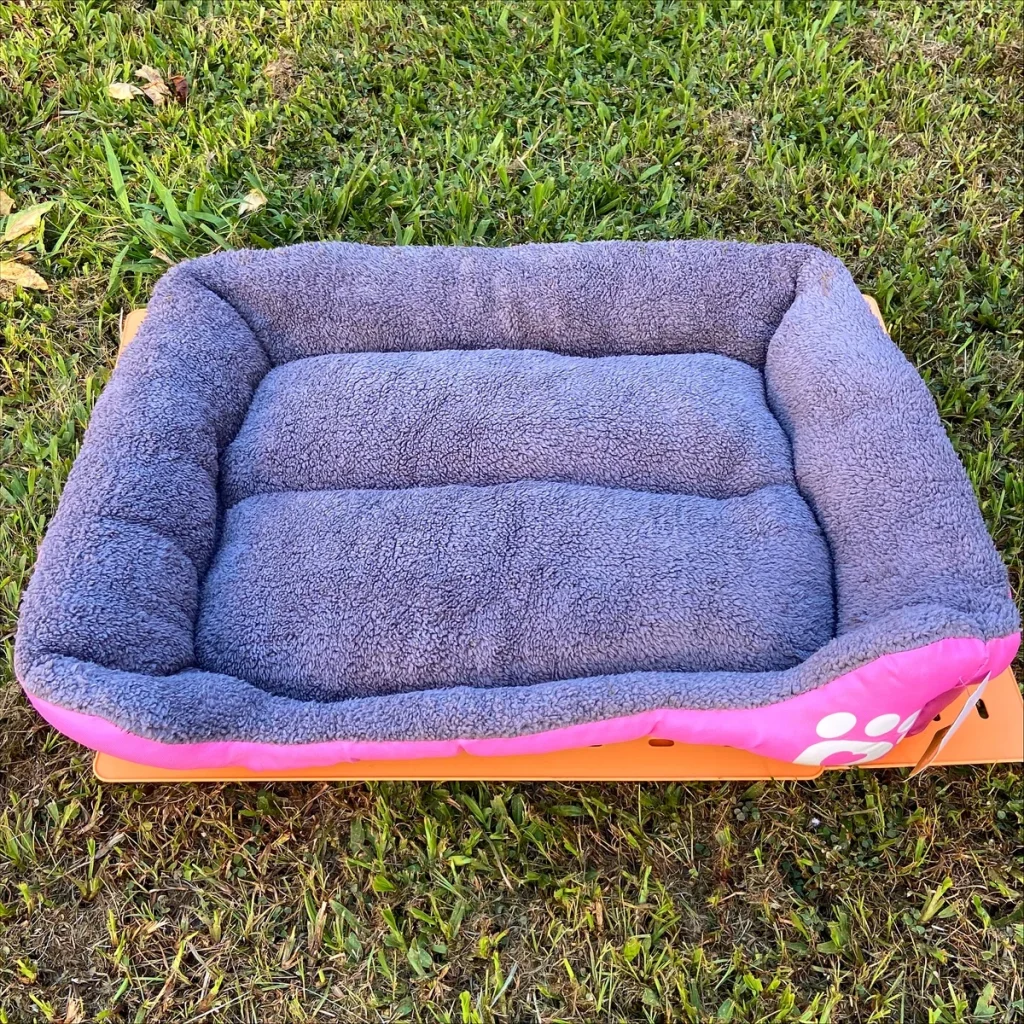 Grey fleece budget friendly outdoor dog bed idea top view