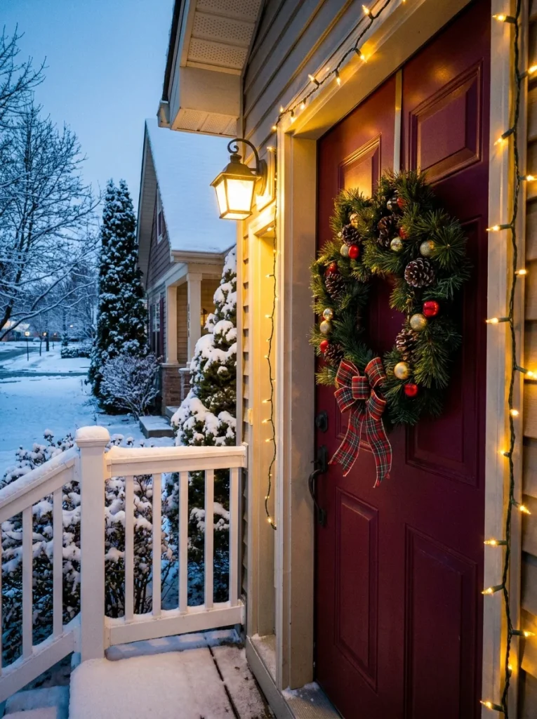 Christmas plaid paw wreath idea decorated for holiday front door