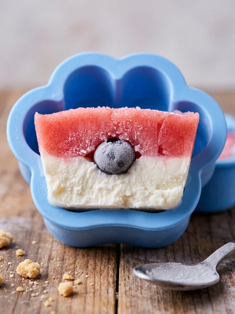layered yogurt version of Watermelon & Blueberry Frozen Bites