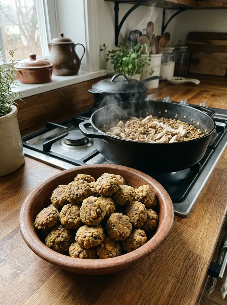Lentil and chicken diabetic dog treat nuggets in a bowl