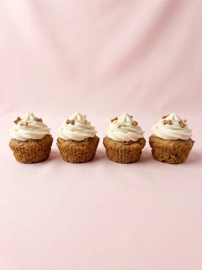 Mini dog pupcakes with yogurt frosting on a clean backdrop