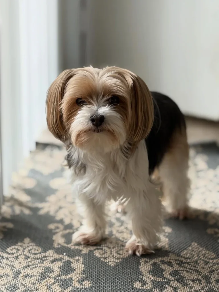 Curtain fringe bob Morkie Haircut Styles for tricolor coat