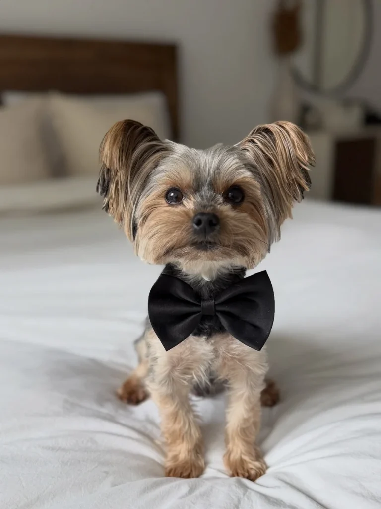 Fluffy ears bow tie accessory Morkie Haircut Short style