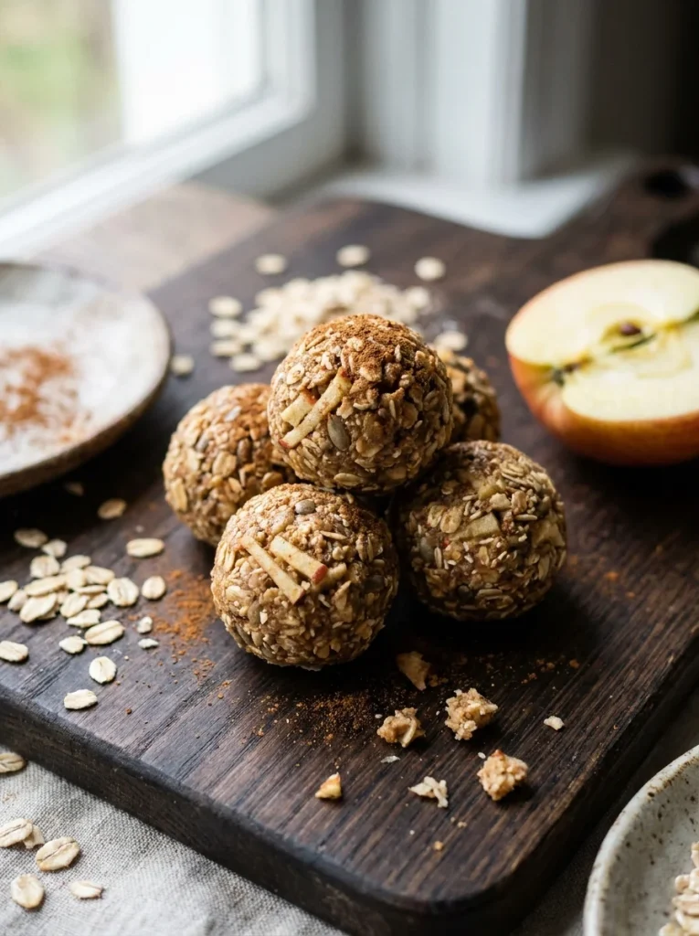 Homemade apple dog treats no bake energy bites on a plate