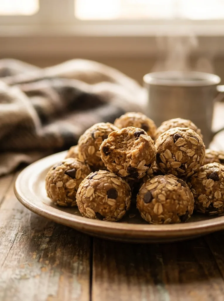 Rolled no-bake peanut butter oat bites for dogs