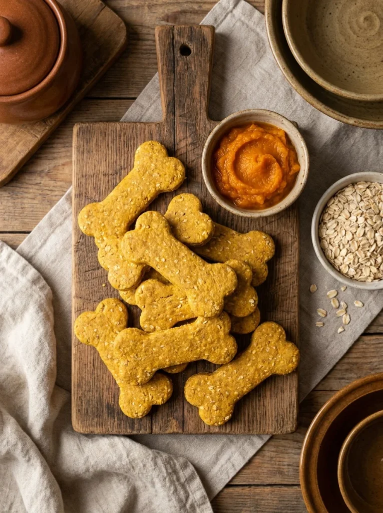Sugar-free oat and pumpkin biscuits for a diabetic dog friendly snack
