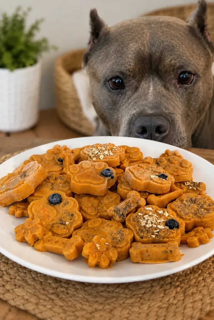 Paw shaped carrot oat blueberry bite, a fun carrot dog treats recipe