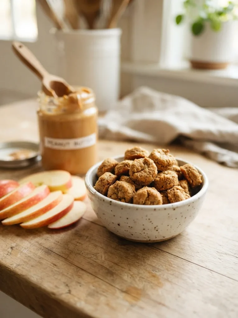 Small peanut butter and apple training bites for dogs