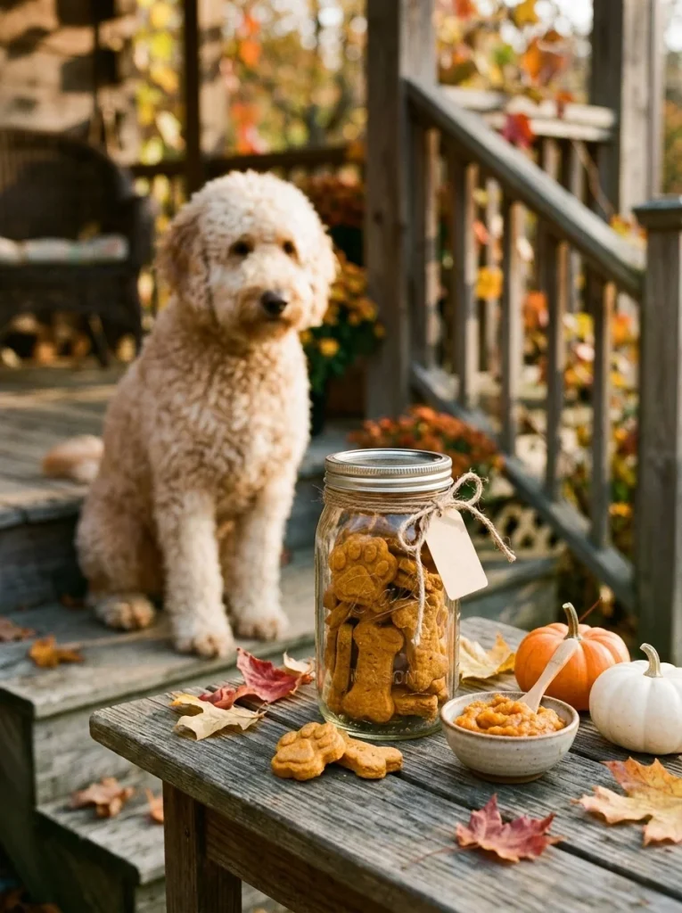 Pumpkin dog biscuits in a gift jar, a homemade applesauce dog treats swap