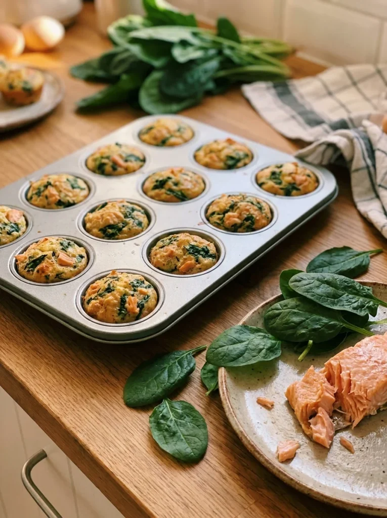 Savory salmon and spinach mini muffins baked for dogs