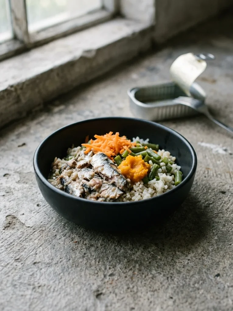 5-Ingredient Homemade Dog Foods Recipes sardine and rice bowl with pumpkin