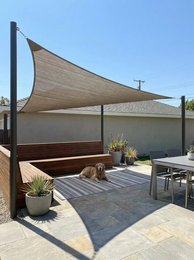 shade sail structure for backyard dog area