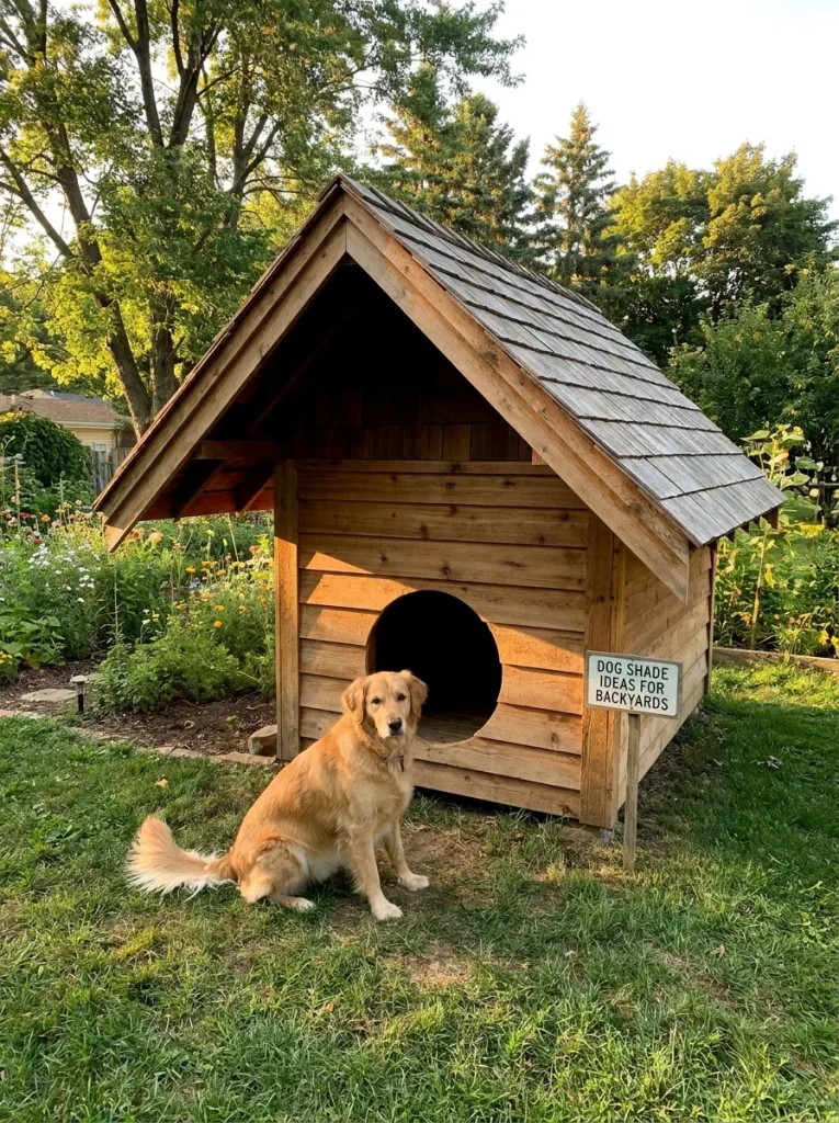 shaded dog house design for backyard