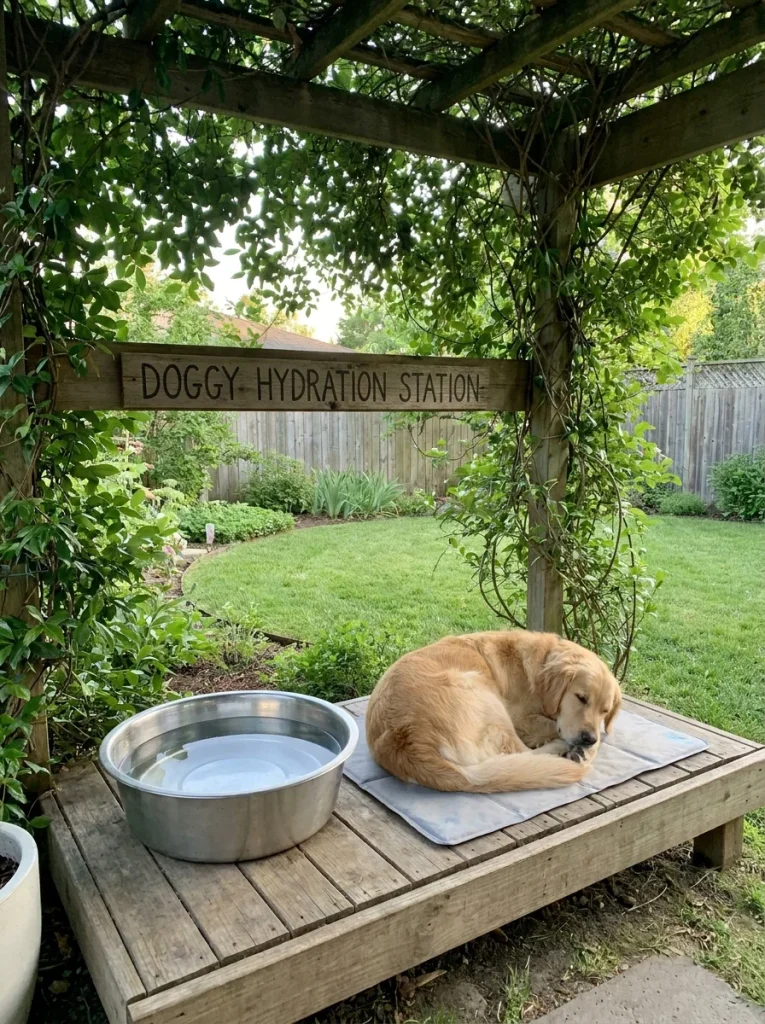 shaded water station for backyard dog