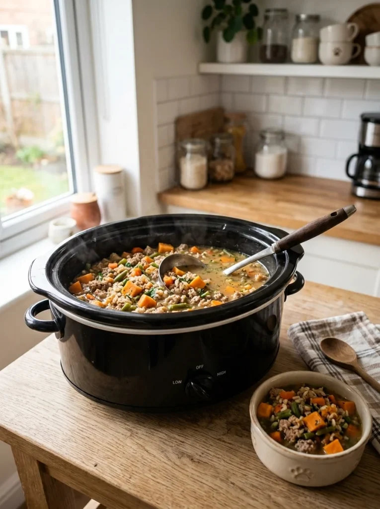 5-Ingredient Homemade Dog Foods Recipes cooked in a slow cooker turkey stew
