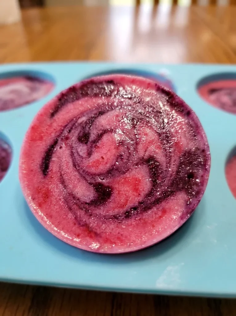 marbled swirl style watermelon and blueberry dog treat