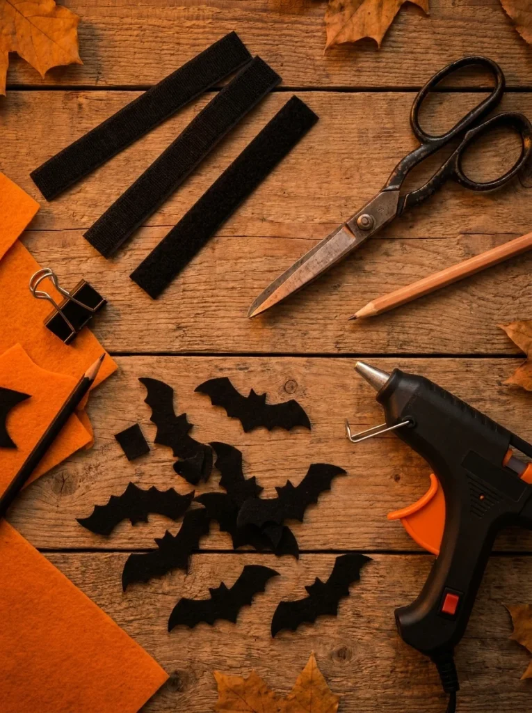 Materials needed for a DIY dog bat bow tie