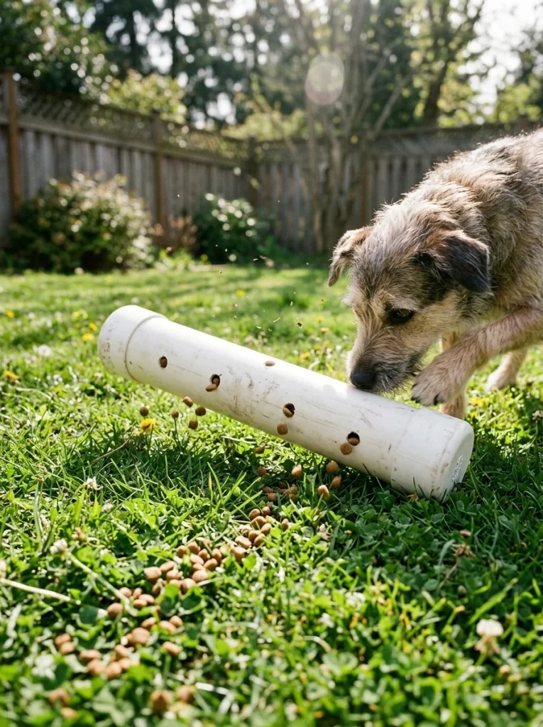 Best DIY dog puzzle toy PVC pipe treat roller for long term enrichment