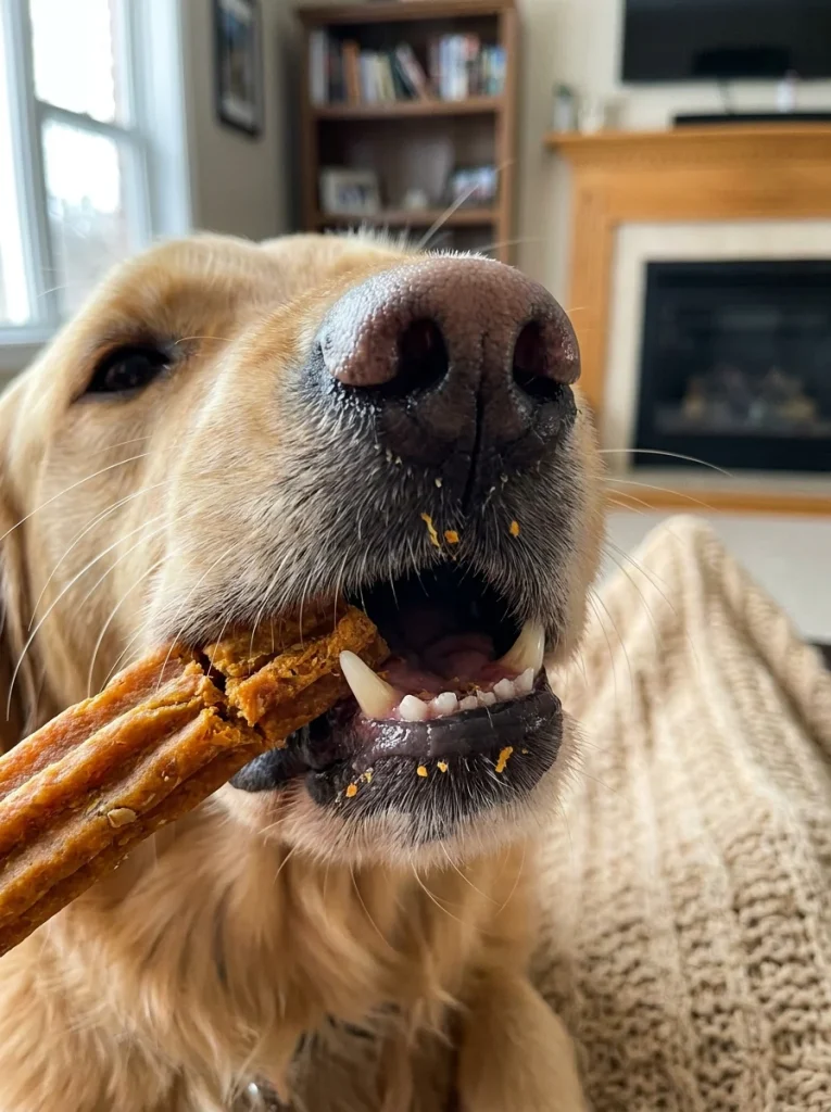Crunchy coconut oil dog treat recipes for skin health shaped as dental chews