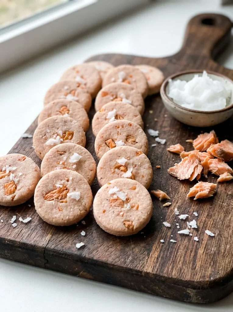 Salmon and coconut oil dog treats made for shiny coat health