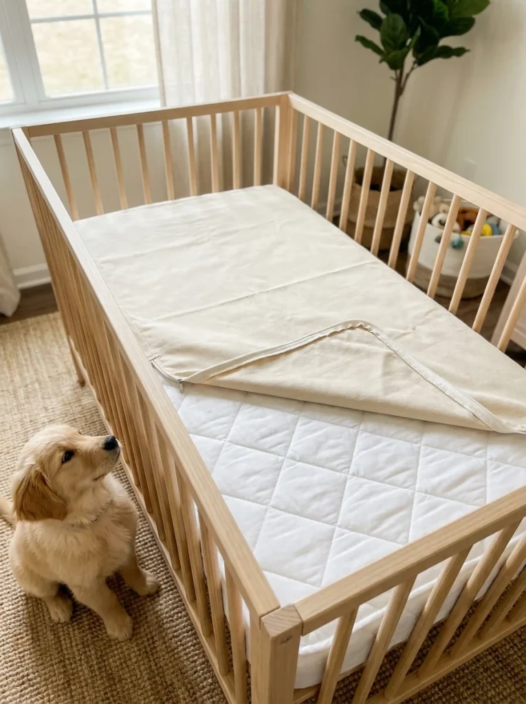 Removable washable cover for crib mattress dog bed