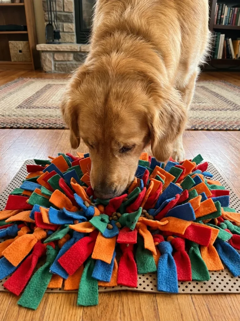 DIY snuffle mat dog puzzle toy for scent based enrichment activities