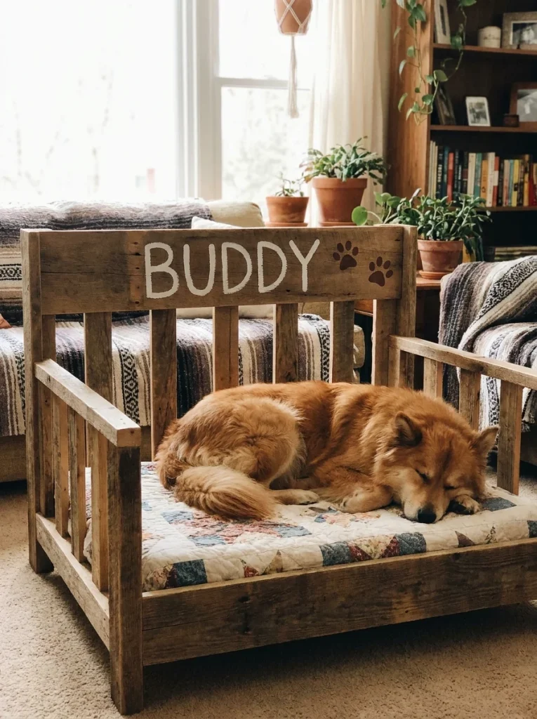 Personalized DIY Crib Mattress Dog Bed Ideas with painted name