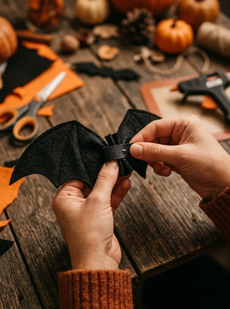 Wrapping a fabric strip to form a bow tie center loop