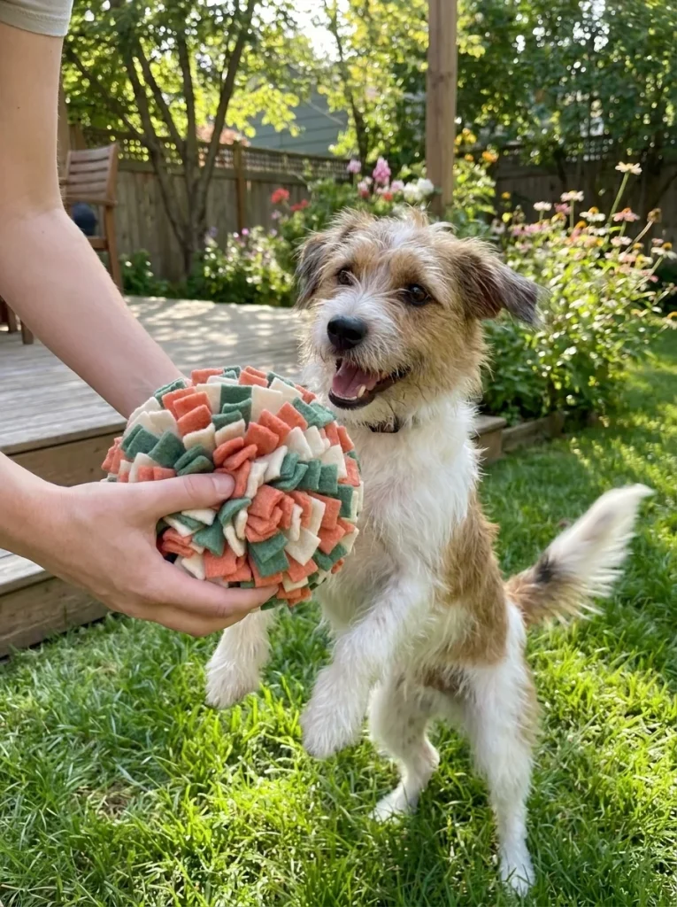 Finished fluffy fleece toy ready for a dog to play with