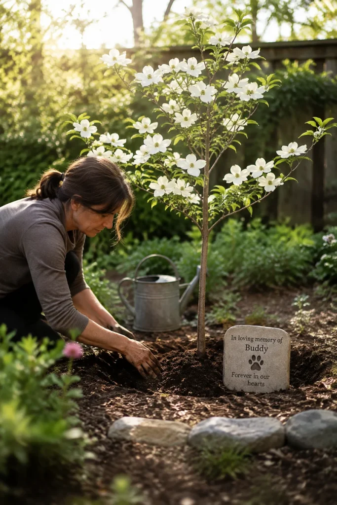 Planting a memorial tree, a lasting dog memorial garden idea